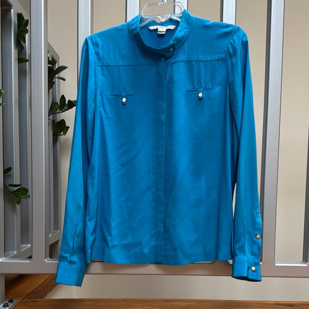 Blue Long Sleeve Button-Up DVF Blouse